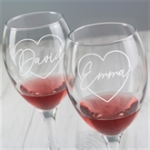 Thumbnail 3 - Personalised Names in Hearts Wine Glass Set for Couples