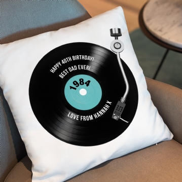 Personalised 40th Birthday Retro Record Cushion