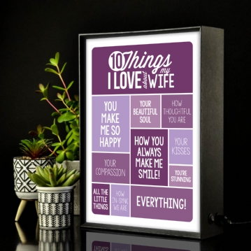 Personalised 10 Things I Love About My Wife Light Box
