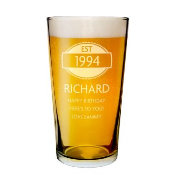 Personalised 21st Birthday Est Year Pint Glass