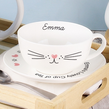 Cat Personalised Teacup & Saucer