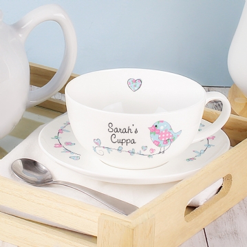 Birds Personalised Teacup & Saucer