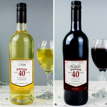 Personalised Wine with Vintage 40th Label