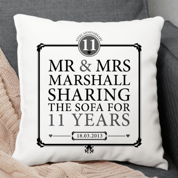 Personalised 11th Anniversary Sharing The Sofa Cushion