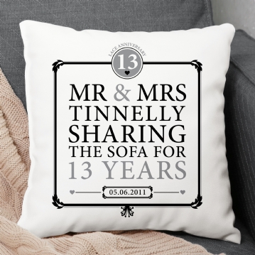 Personalised 13th Anniversary Sharing The Sofa Cushion