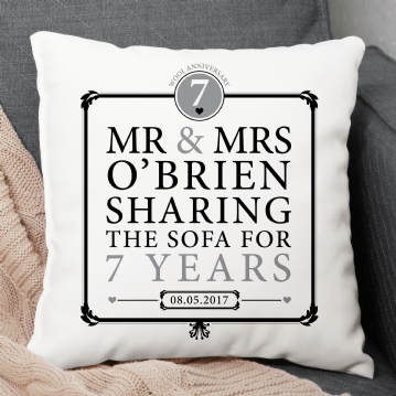 Personalised 7th Anniversary Sharing The Sofa Cushion