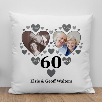 Personalised Then and Now Diamond Anniversary Photo Cushion