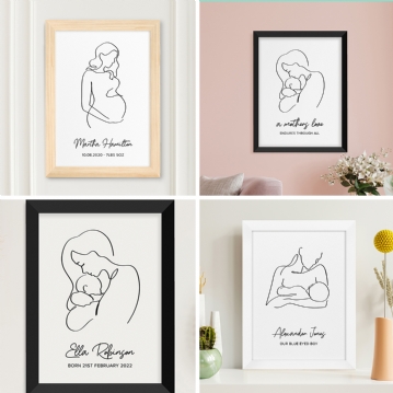 Personalised Mum & Baby Modern Line Art Framed Print