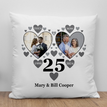 Personalised Then and Now Silver Anniversary Photo Cushion