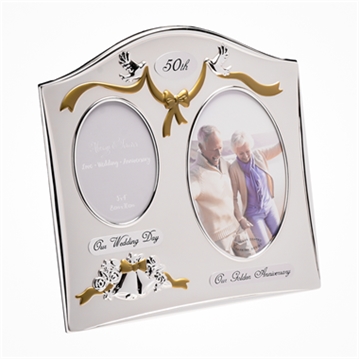 Silver Plated Double 50th Anniversary Photo Frame  