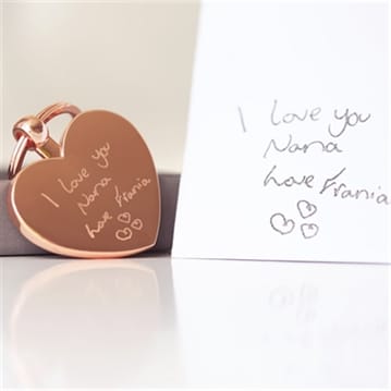 Personalised Heart Keyring with Engraved Handwriting