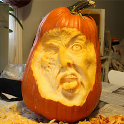 Face carved into a pumpkin
