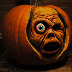 Scary face carved into a pumpkin