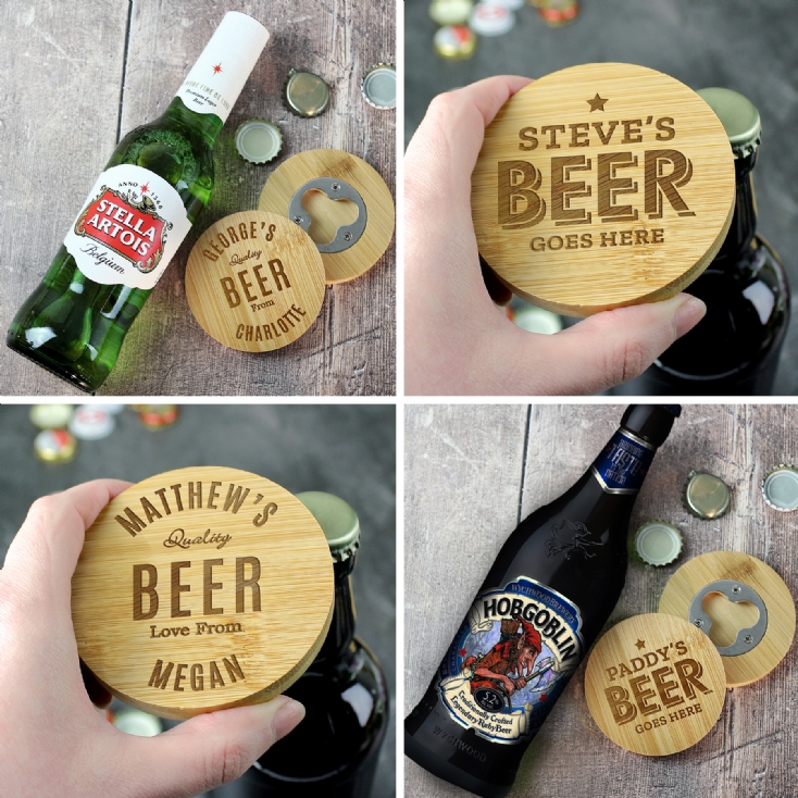 Personalised Bamboo Bottle Opener Coaster & Beer/Ale Sets