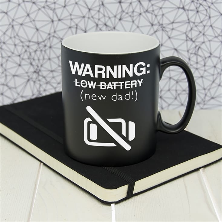 Personalised Warning: New Dad Black Matte Mug