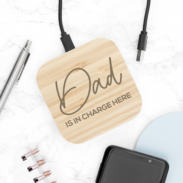 Personalised 'in Charge' Bamboo Wireless Phone Charger