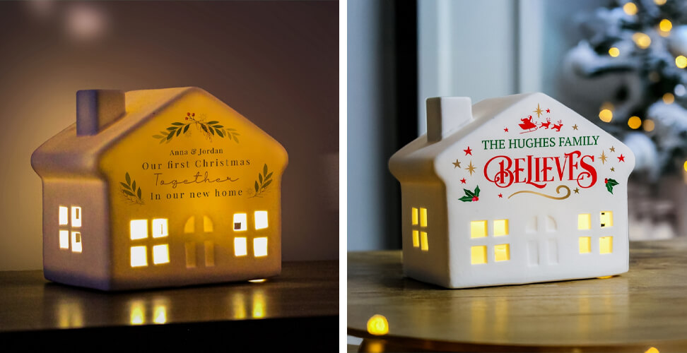 LED ceramic Christmas houses in assorted designs – festive home decoration display