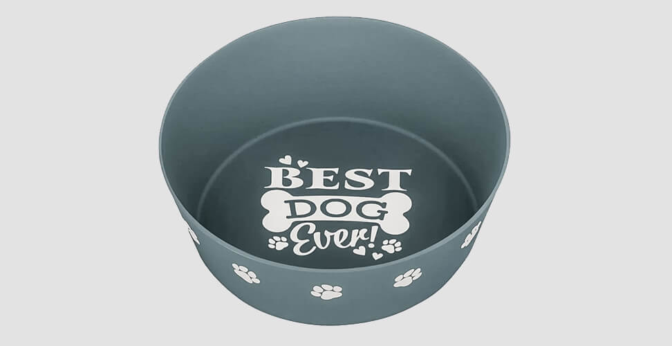 Grey dog bowl with paw prints and “Best Dog Ever” slogan – perfect Christmas gift for dogs