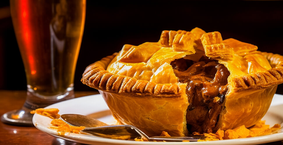 Pie, Pints & Peculiar Pubs experience &ndash; freshly cut meat pie, traditional British pub food tour, culinary adventure