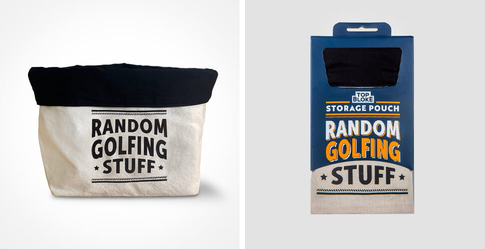 Storage pouch with “Random Golfing Stuff” slogan, perfect novelty accessory for organising golf gear