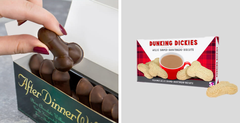 Adult novelty gifts &ndash; After Dinner Willies chocolates and Dunking Dickies rude shortbread biscuits