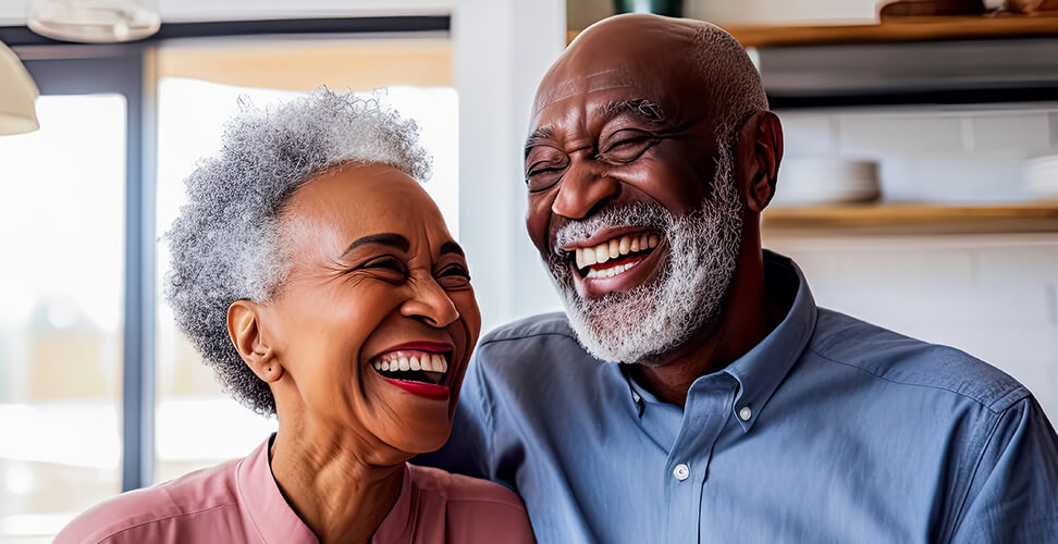 Grandparents laughing together, joyful family moment and happy senior lifestyle