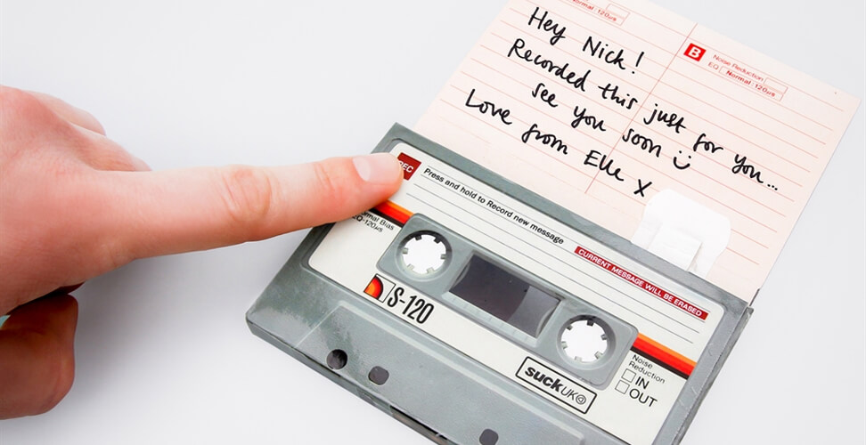 Record your own message retro cassette tape greeting card, personalised vintage audio card and unique nostalgic Christmas gift idea