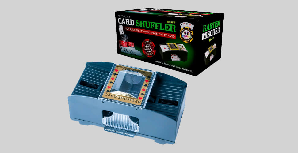 Automatic card shuffling machine for playing cards, retro casino-style gadget and practical gaming accessory gift idea for Christmas