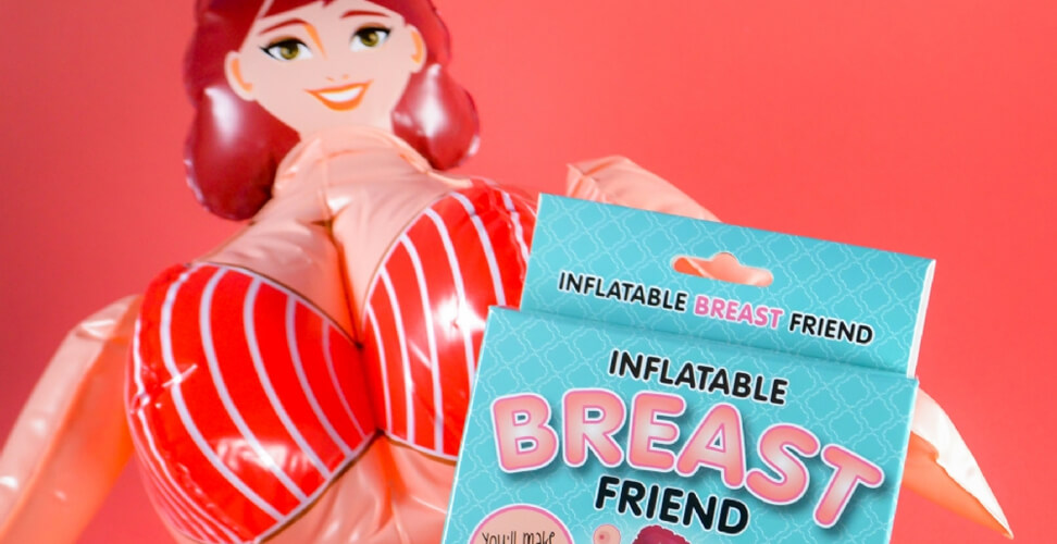 Inflatable Breast Friend doll with large boobs &ndash; adult novelty gag gift, humorous party toy, funny adult present for birthdays, stag parties, or gag gifts