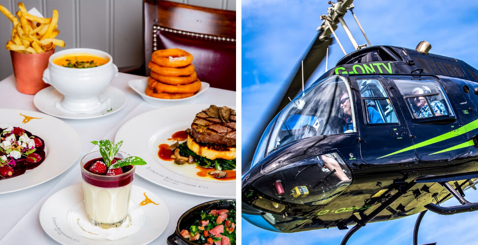 Gift experiences: gourmet dining at Marco Pierre White&rsquo;s London Steakhouse and helicopter ride experience &ndash; luxury foodie and adventure gift