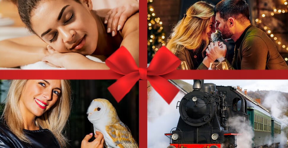 Merry Christmas gift experience pack – includes massage, owl encounter, romantic meal, and steam train adventure experiences