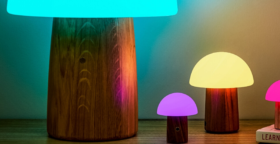 Colourful mushroom-shaped lamps with glowing lights &ndash; quirky home decor and unique gift idea