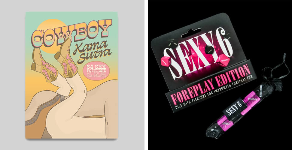 Cowboy Kama Sutra book and Sexy 6 foreplay dice game, adult novelty bedroom games and fun couples gift idea for Christmas or special occasions