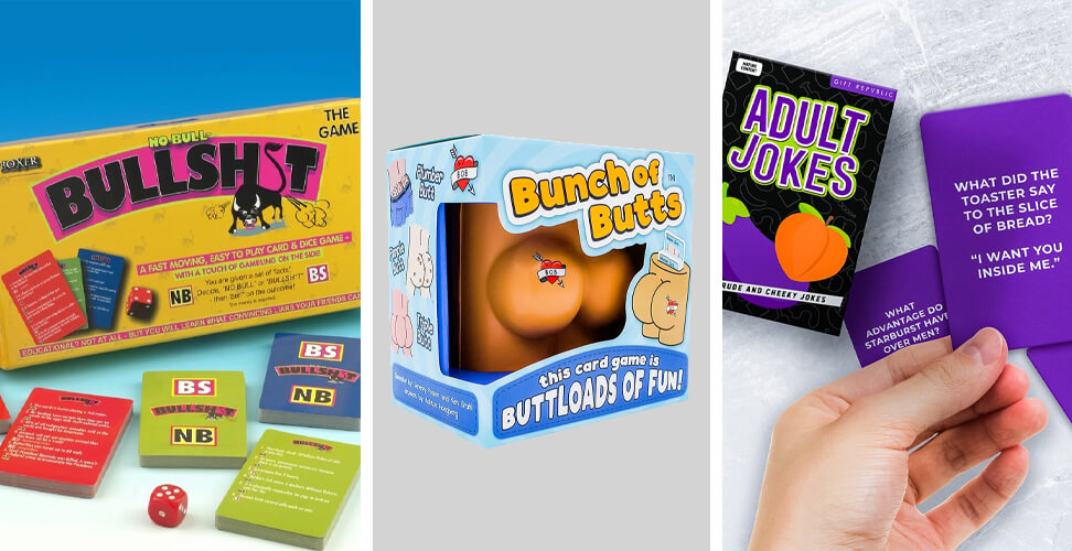 Bullshit game, Bunch of Butts game, and adult joke card set, funny party games and naughty novelty gift idea for Christmas or birthdays