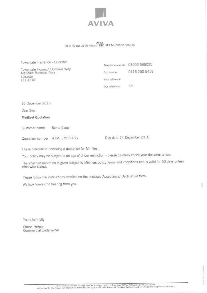 Santa's Sleigh Insurance Policy - first page