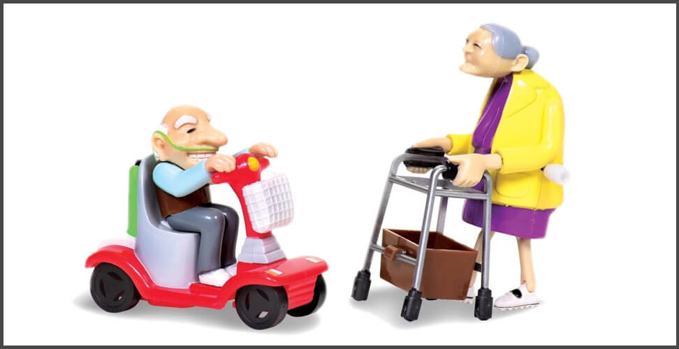 Racing Granny and Grandad: Wind-up toys of racing pensioners