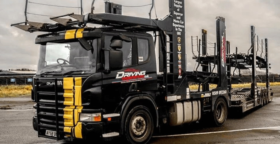 A black and yellow truck
