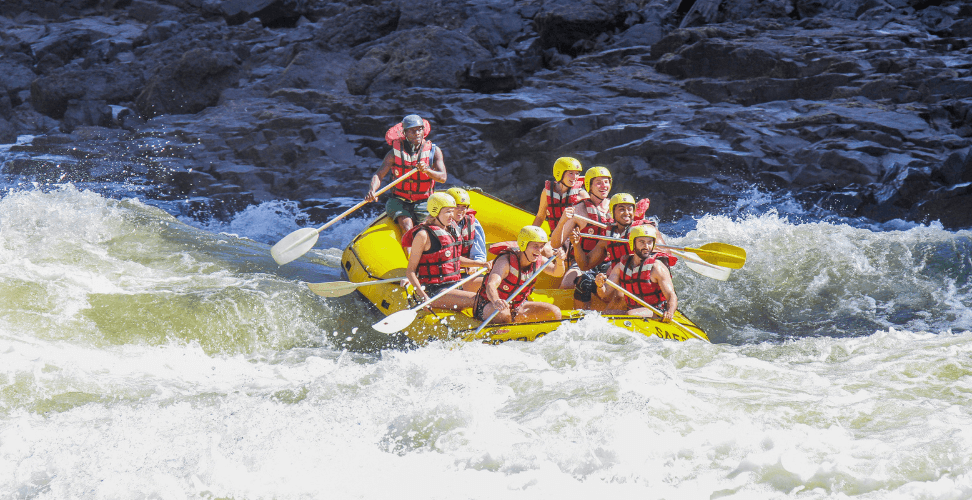 A group of people in a raft