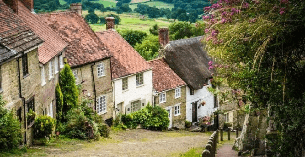 A row of houses on a hill