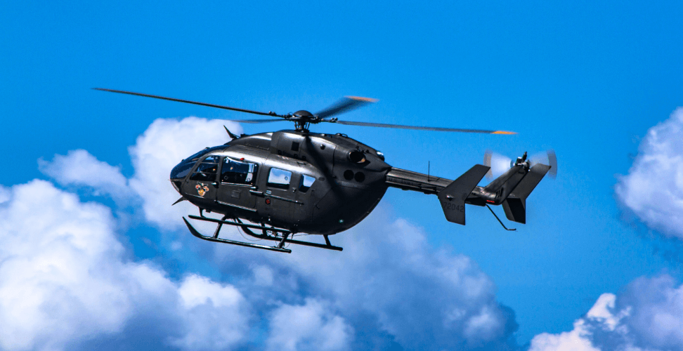 A helicopter flying in the sky