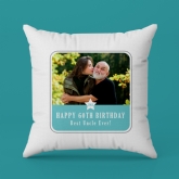 Thumbnail 1 - Personalised 60th Birthday Blue Photo Upload Cushion