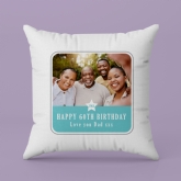 Thumbnail 4 - Personalised 60th Birthday Blue Photo Upload Cushion