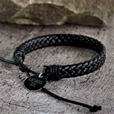 Thumbnail 1 - Personalised Men's Black Leather Weave Bracelet
