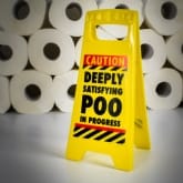 Deeply Satisfying Poo In Progress Desk Caution sign 25cm Tall Novelty Gift NEW 