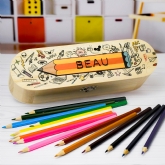 Thumbnail 1 - Personalised Wooden Pencil Case with Pencils