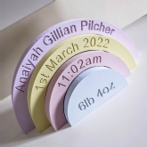 Thumbnail 2 - Personalised Handmade Baby Birth Details Wooden Rainbow Stacker