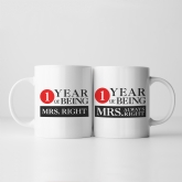 Thumbnail 3 - Set of Two 1 Year of Being Right Mr and Mrs Mugs