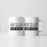 Thumbnail 4 - Set of Two 1 Year of Being Right Mr and Mrs Mugs