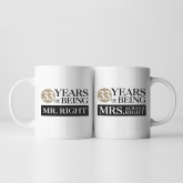 Thumbnail 1 - Set of 2 Personalised Years of Being Right Mr and Mrs Mugs