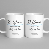 Thumbnail 3 - Pair of Personalised Classy 10th Anniversary Mugs